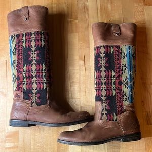 OTBT Petaluma Tall Leather and Tribal Print Boots sz 9